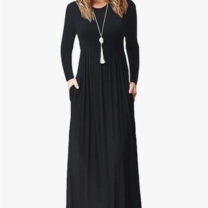 Chic Long Sleeve Black Maxi Dress